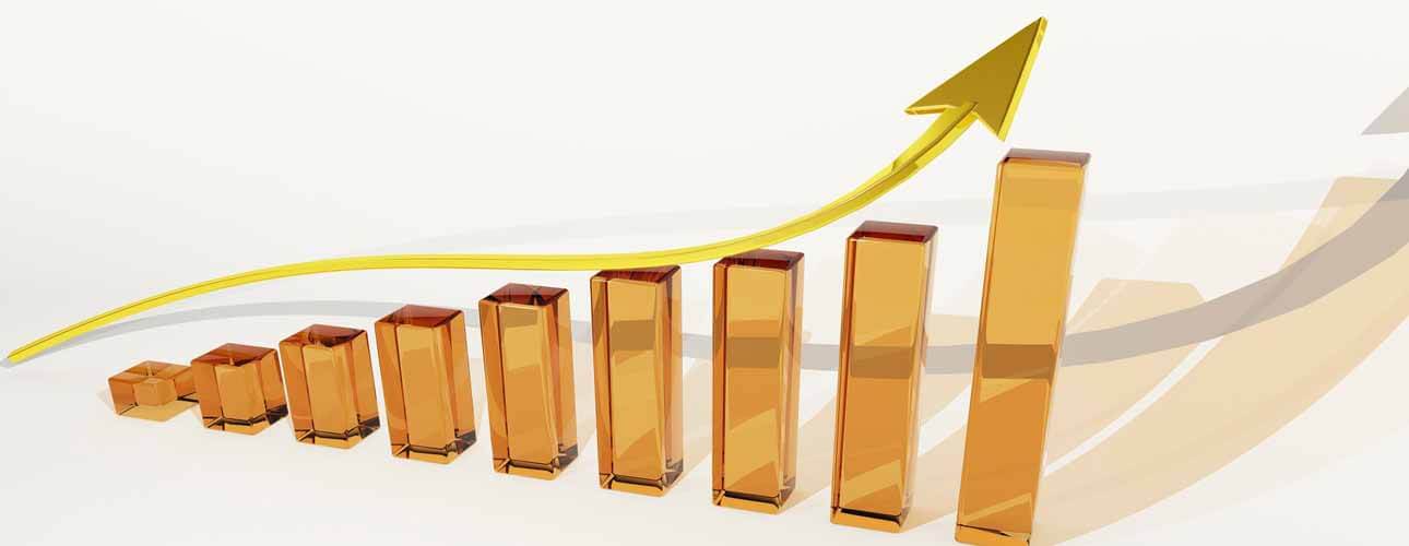 Graph with an arrow showing an increase
